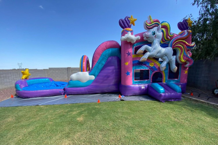 unicorn bounce house water slide combo