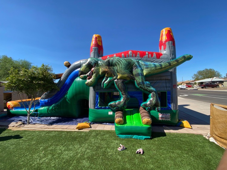 T-rex bounce house water slide combo