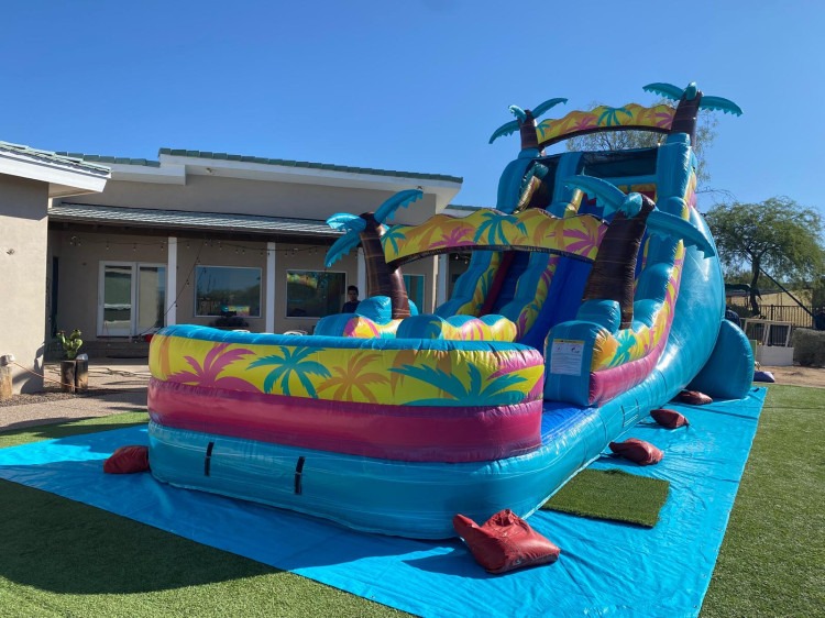 19ft Island Palms Single Lane Inflatable Water Slide
